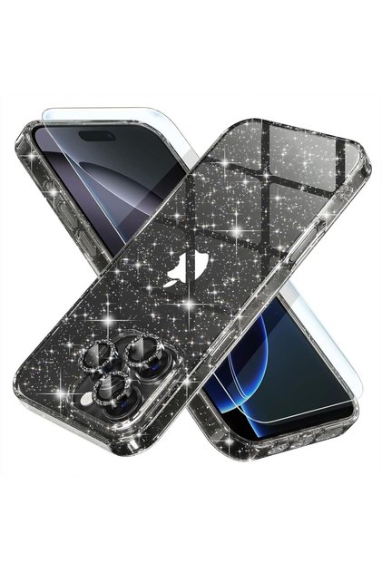 Glitter No Yellowing Case for iPhone 16 Pro Max, Thick Screen Protector and Durable Camera Protector (Set of 3)