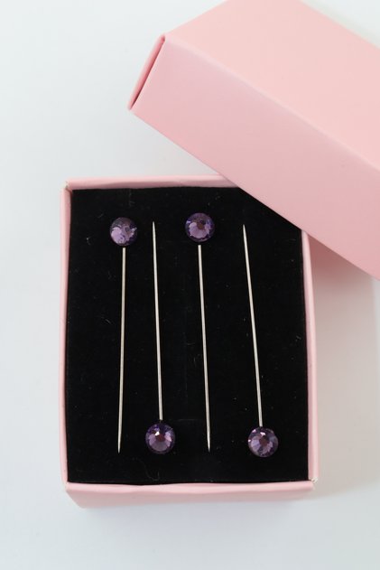 4-Piece Diamond Stone Purple Scarf Pin. Scarf Pin. Shawl Pin. Turban Pin. Headscarf Pin