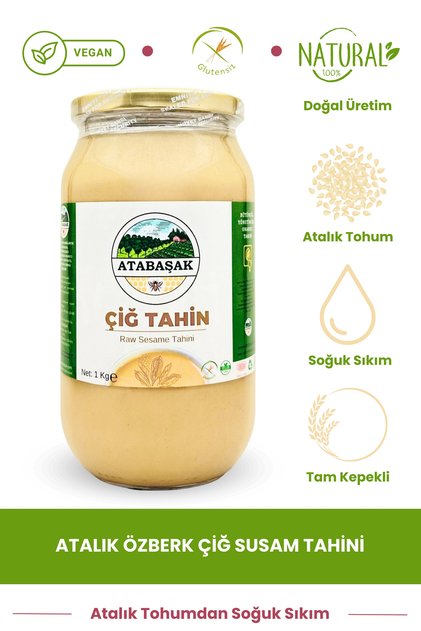 Doğal 2 Adet Atalık Özberk Tam Kepekli Çiğ Susam Tahini 1 Kg, Soğuk Sıkım, Glutensiz, Koruyucusuz 2*1 KG