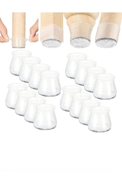24 Adet ( 2cm - 2,5 Cm ) Keçe Silikon Yarı Saydam Çok Güçlü Elastik Sandalye Pabucu, Zemin Koruyucu