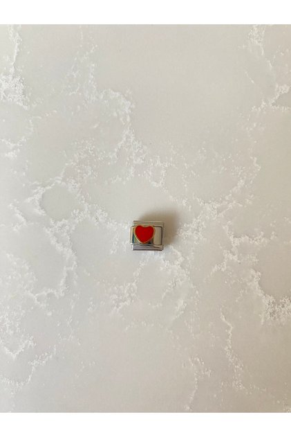 Stainless Steel Red Heart Italian Bracelet Charm