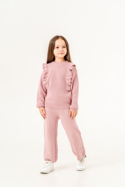 Girls' Knitwear Bottom and Top Set with Ruffled Sleeves
