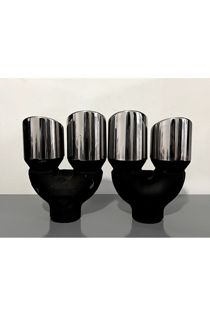 90mm Krom Egzoz Ucu / Çift Çıkış - İleri Geri Çapraz - Eğik Uçlu - Sağ Sol Takım