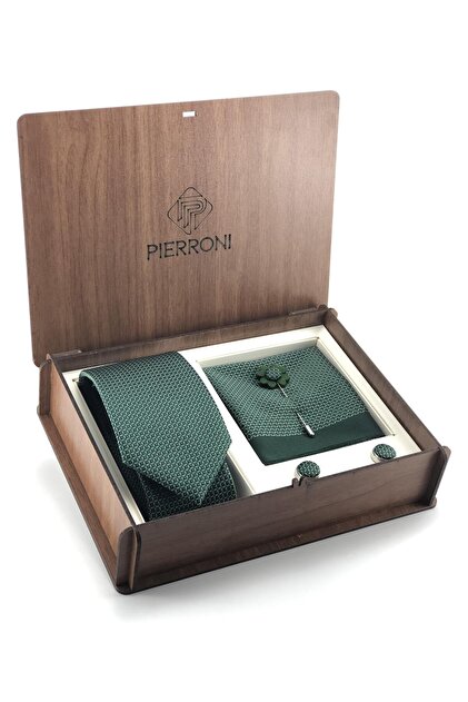 Green Tie 4-Piece Set with Special Wooden Box