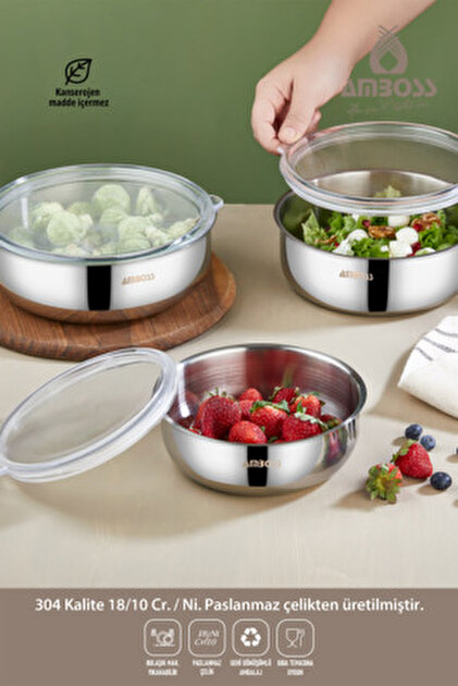 Taç TrioBox Çelik Saklama Kabı Seti (16-18-20 Cm) 6 Parça - Fiyatı