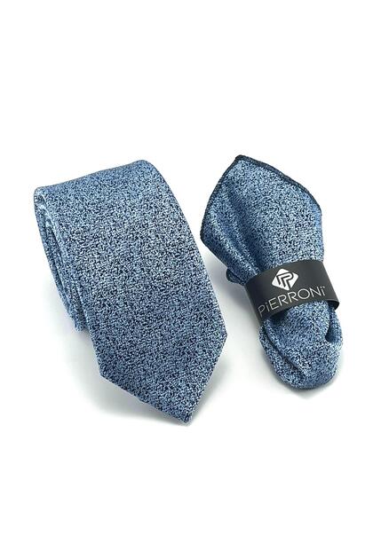 Blue Navy Blue Patterned Handkerchief Tie P0401