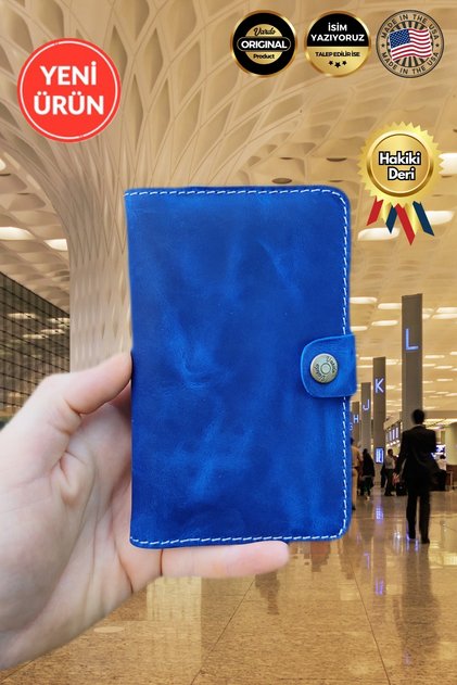 [ Isim Yazılabilir ] Esther Hakiki Deri American Leather Tasarım Cüzdan & Pasaport Kılıfı Unisex