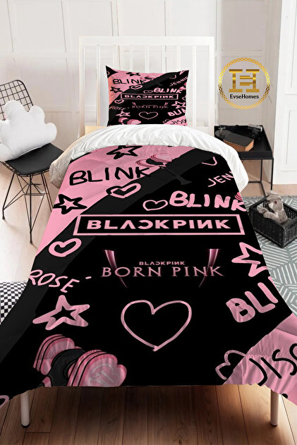 BLACKPINK  セット EVSEHOMES BLACK PINK YORGAN SETİ ( YORGAN - YASTIK KILIFI