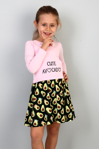 Girl's Cute Avocado Embroidered Skirt Patterned Dress