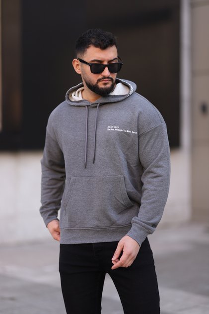 Men's Slim Fit Basic Hooded Lettered Sweatshirt Fleece