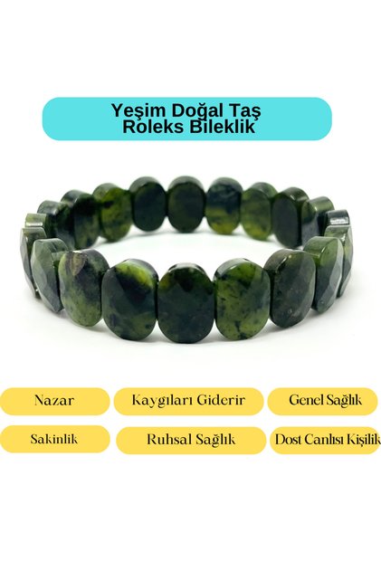 Sertifikalı Yeşim Doğal Taş Roleks Bileklik