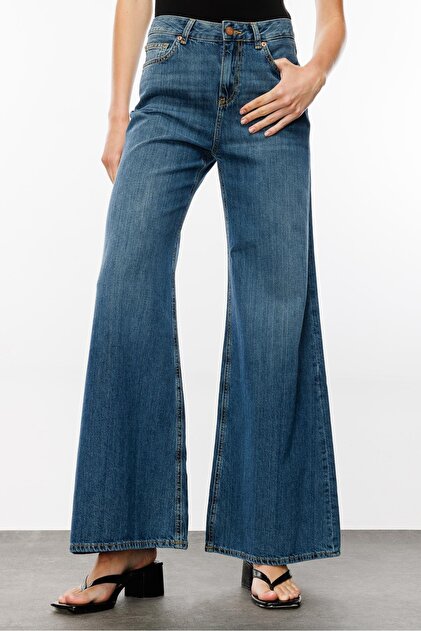 Denim Trip ELSA Flare Fit Wide Leg Koyu İndigo Kadın Jean Pantolon