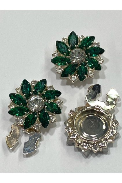 Taşlı Düğme /Taşlı Klipsli Düğme/ 3 lü set/ 2,5 cm Zümrüt