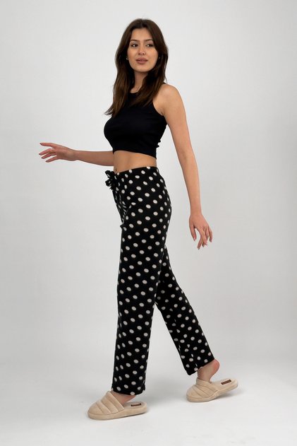 Women's Fleece Pajama Bottoms Winter Elastic Waist Single Bottom Black Dotted