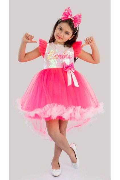 Pink and White Sequin Tulle with Tail Skirt and Crown Girls Birthday Party Dress
