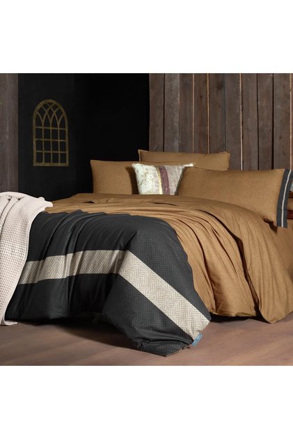 Single Loamy 100% Cotton Double Sided Duvet Cover Set - Tan