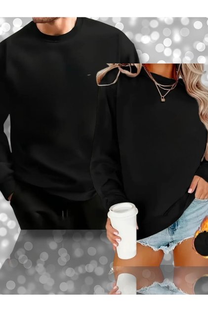 Dear Couple 2-Piece Combination Printed/Unprinted Crew Neck Oversize Black Sweatshirt