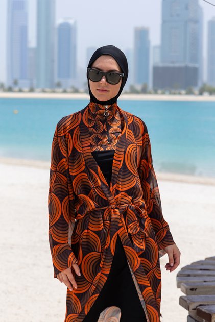 Remsa Tesettür Single Caftan Kimono Pareo over Swimsuit Rp015 Retro