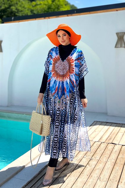 Argentina Patterned Hijab Swimsuit Pareo - Single Caftan, Model 430-307