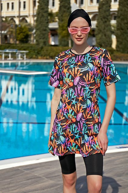 Mercan R4901 - Short Sleeve and Lycra Semi Covered Swimsuit