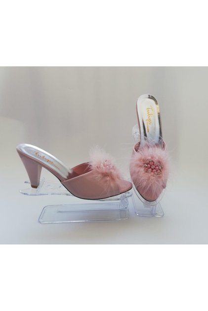 Tulips Powder Goose Feather Women's Dowry Slippers 561
