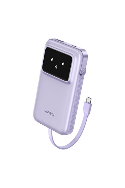Uno Power Bank USB-C and USB Ports with Built-in Cable 10000mAh 30W - Purple
