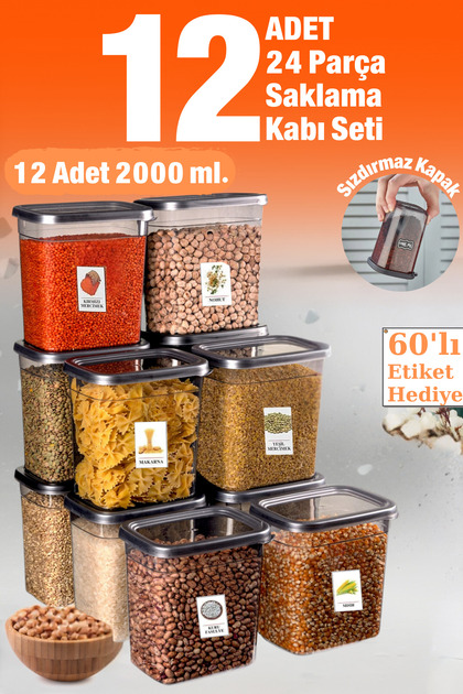 やお出品 OFFBOX 6 Adet 12 Parça Dikdörtgen 2 Litre Erzak Bakliyat Saklama