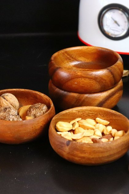 4 Pieces Snack Bowl Wooden Bamboo Snack Bowl Acacia Wooden Natural Snack Plate Bowl Set of 4