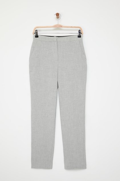 Gray High Waist Elastic Waist Cigarette Skinny Leg Pants Trousers Twoss25Pl00011