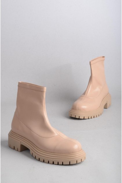 Select 14550 stretch leather postal boot (heel height: 5 cm) beige