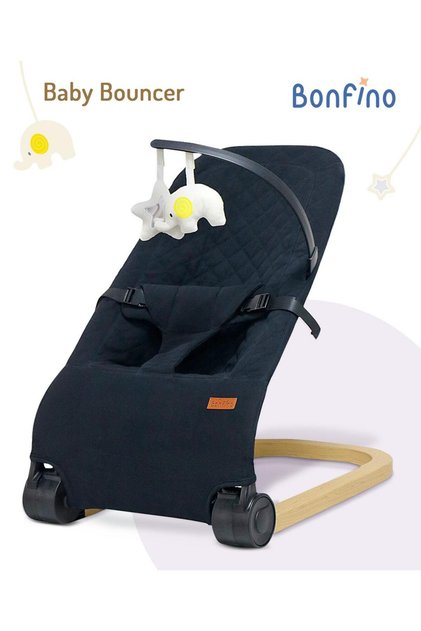 Bonfino Baby Bouncers with Quilted Melange Fabric, Reclinable, Lightweight, 0 Months+ - Black