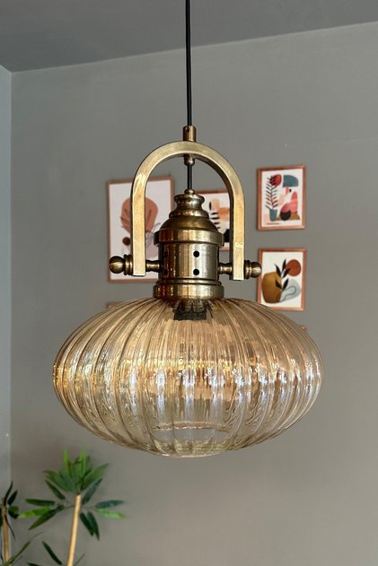 Elegant Cam Tekli Bal Rengi Avize Yeni Eskitme Gemici Başlık Sarkıt Restoran Salon Aydınlatma