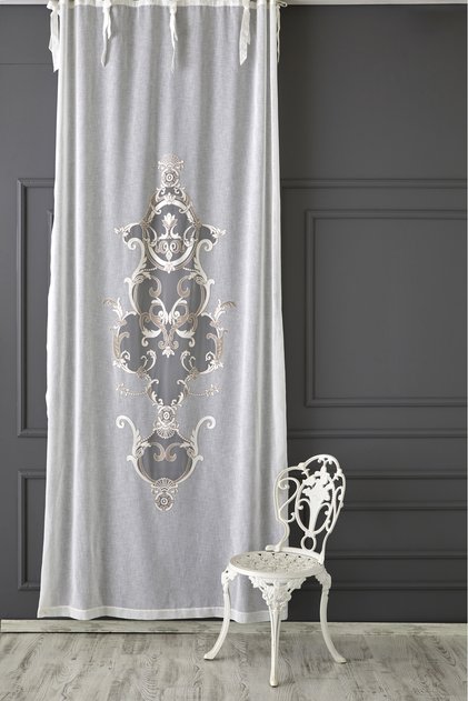 Eliza Linen Look Embroidered Panel Curtain Ecru (Measurements Width X Length)