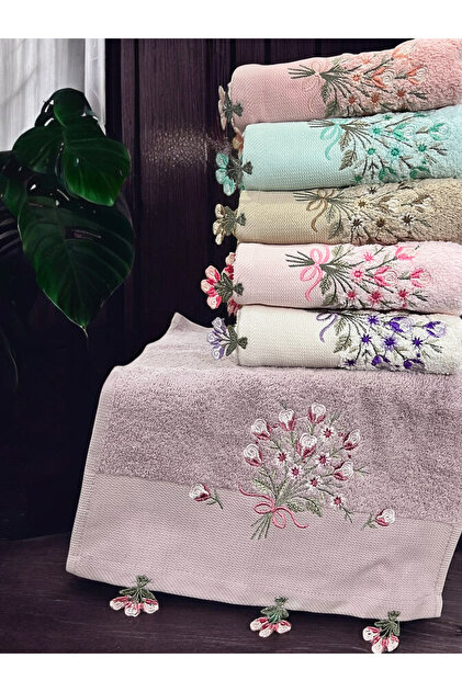 AYHANHOME 6'lı Küpeli Işlemeli Çeyizlik 30x50 Mutfak Havlu Seti