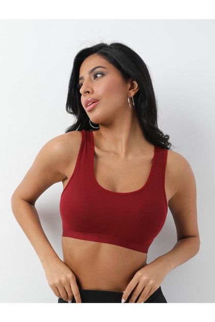 Claret Red Women's Crop Sports Bustier - Χοντρό φαρδύ λουράκι, ύφασμα καμιζόλας
