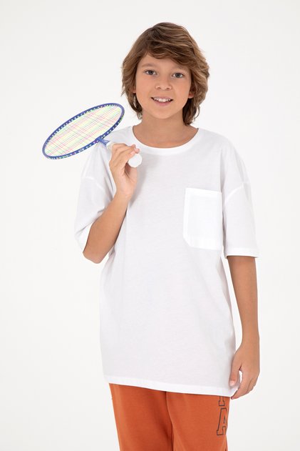 Tricou alb cu gât turnat pentru băiat 50295428-VR013