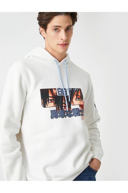 Anime Printed Hooded Sweatshirt with Ribbon