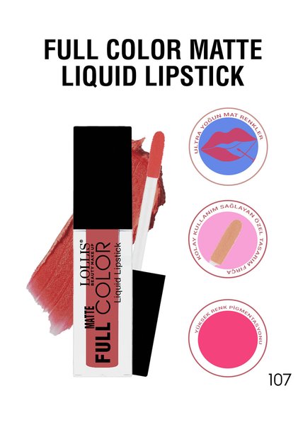 Full Color Matte Liquid Lipstick Permanent Intense Pigmented Liquid Lipstick 107