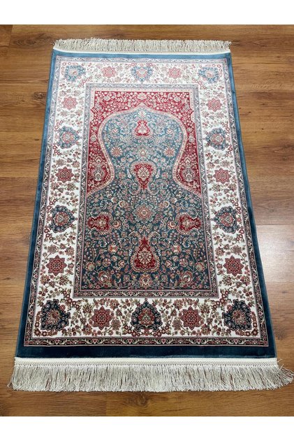 Bambu İplik Seccade Halı 4826B MAVİ KREM