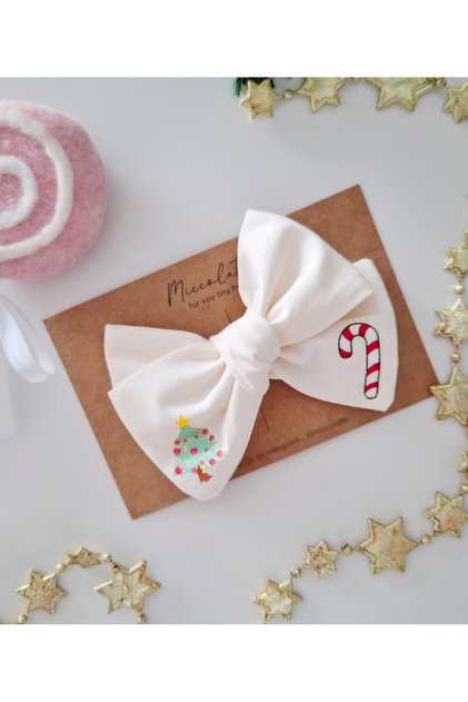 Girl's Christmas Themed Tree and Cane Candy Special Printed Bow Clip Buckle