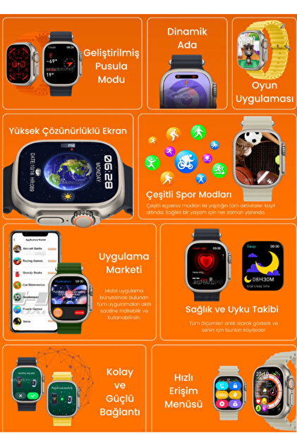 Bunnys Apple iPhone 16 PRO MAX Uyumlu Akıllı Saat Watch ULTRA2