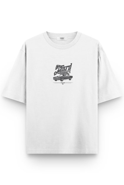 Classic Car Ford Mustang Printed Semi Oversized White T-Shirt 1183