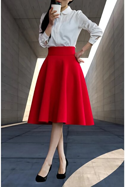 Women's Red Satin High Waist A-line Skirt