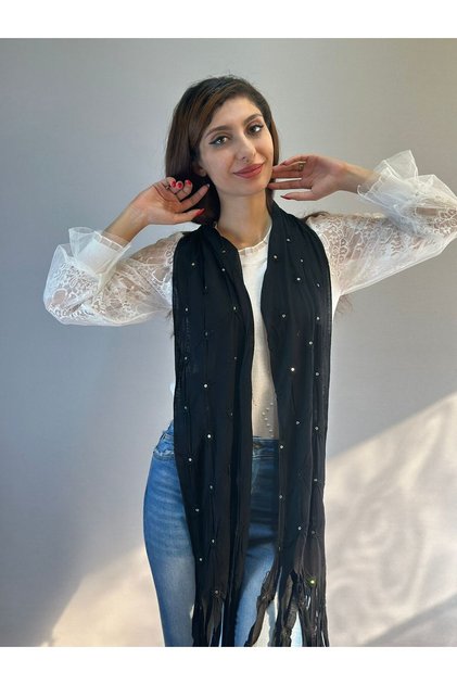 ȘAL EșARFĂ DE FEMEI CU ȘARFĂ DE FLORI 200X25 CM Negru