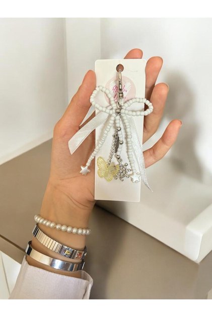 Ribbon, Butterfly Detailed Bag Charm, Bag Accessory, Keychain, Gift Accessory, Water Bottle Charm