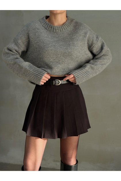 Women's Belted Shorts Lined Pleated Mini Skirt