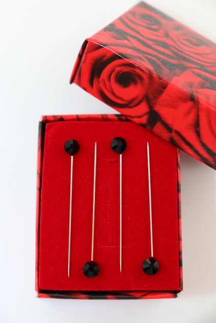 Black Scarf Pin with 4 Diamond Stones. Scarf Pin. Shawl Pin. Turban Pin. Headscarf Pin