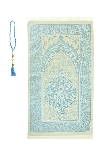 Premium Ottoman Pattern Prayer Rug and Pearl Rosary Set, Islamic Gifts for Women and Men