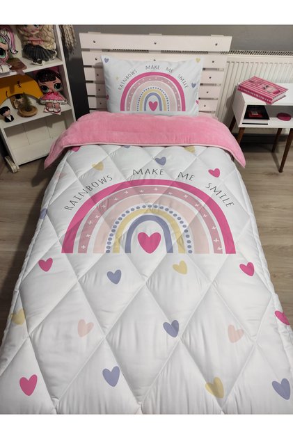 Welsoft Fleece Puffy Reversible Rainbow Patterned Single Duvet Bedding Set