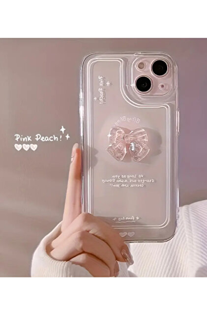 Apple iPhone 15 Uyumlu Kılıf '3 Boyutlu Kurdele' Kamera Korumalı Yumuşak Kapak Şeffaf